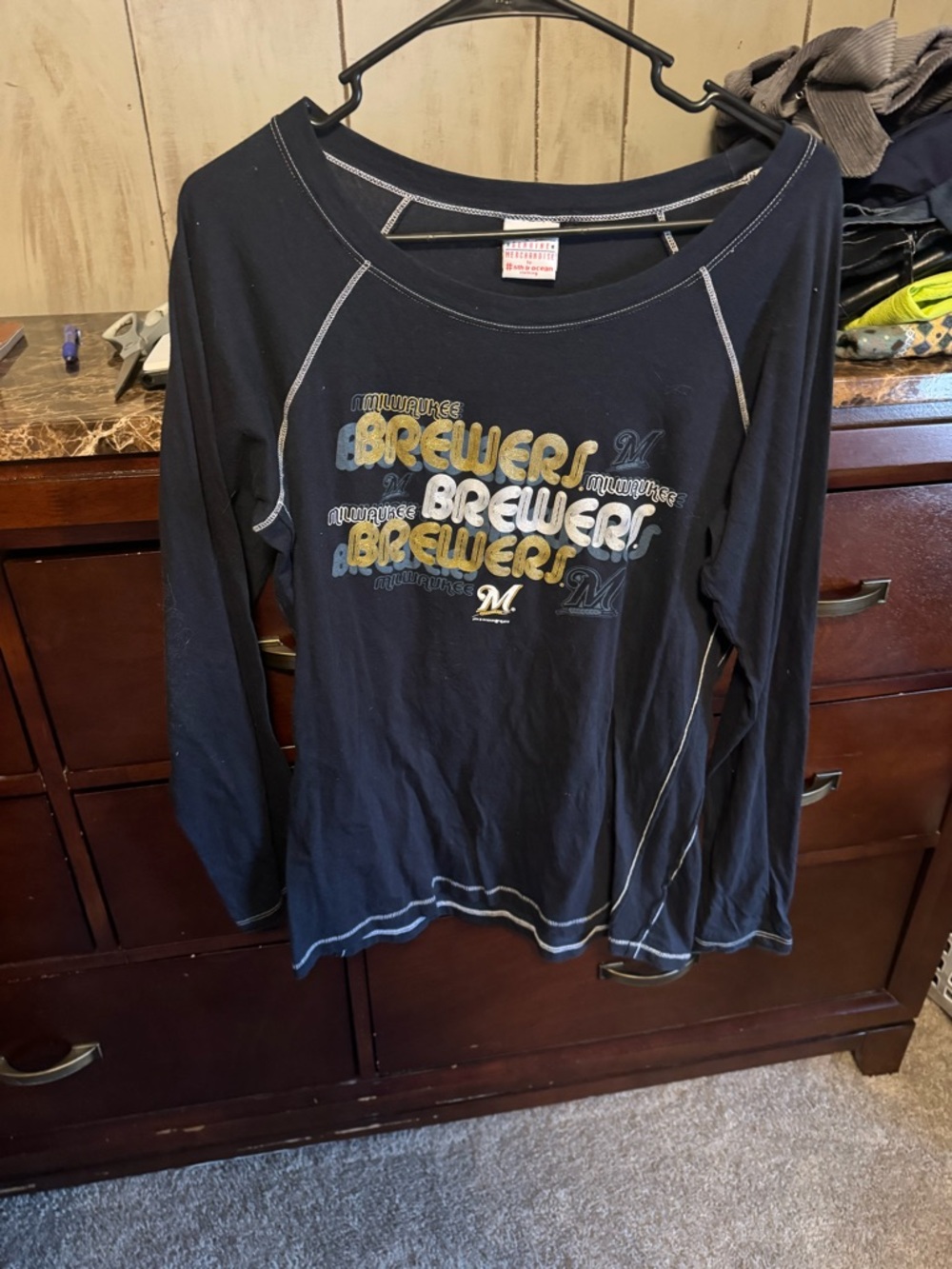 5th & Ocean Navy Milwaukee Brewers Long Sleeve Tee